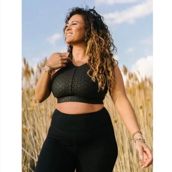 Zyia Flower Power Sports Bra gym run workout athletic black gray womens medium - Picture 2 of 9